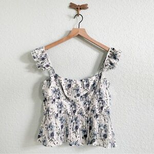 NWOT•Francesca’s•Blue Floral Sleeveless Peplum Top for Women